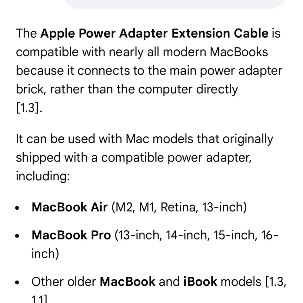 APPLE Mac Book power adapter extension cord
